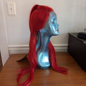 NEW Neon Red Human Hair Blend Lace Front Wig 3 Way Y Part